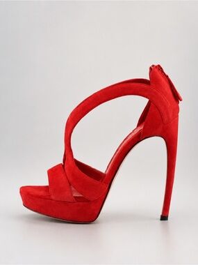 Alexander McQueen Red Suede High Heel Platform Sandal - Women 39.5
